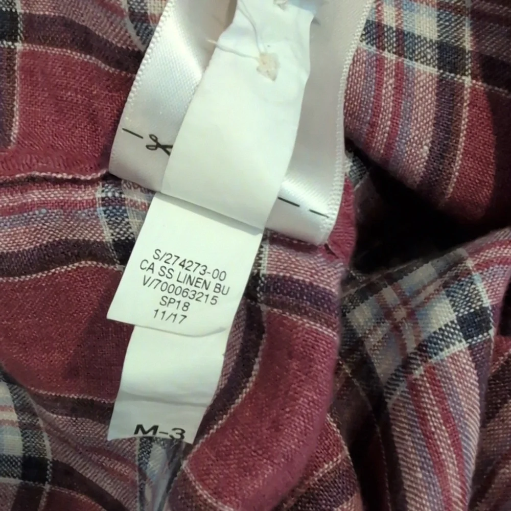 Banana Republic Men's Medium Linen Camden Standard Fit Short Sleeve Plaid Shirt
